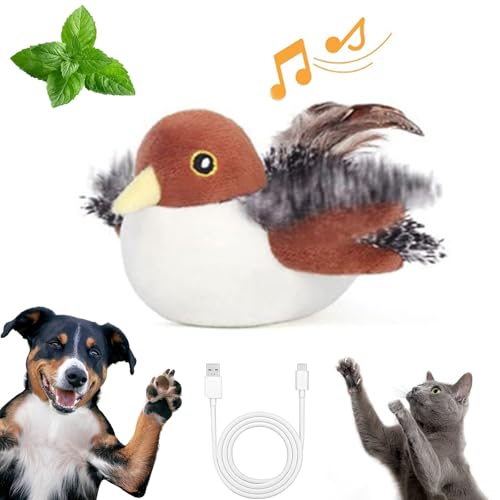 Gienslru Katzenspielzeug Vogel, Fliegender Vogel Katzenspielzeug, Katzenspielzeug Vogel Flattern, Cat Toy Flying Bird with Catnip, Vogel Katzenspielzeug, Rechargeable, 3 Vibration Modes Cat Toy (B) von Gienslru