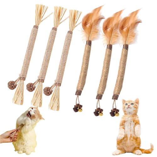 Gienslru Nunapets Cat Chew Toy, Nunapets Natural Silvervine Stick Cat Chew Toy, Nuna Pets Cat Chew Stick, Catnip Cat Chew Toys for Teeth Cleaning (C, 6pcs) von Gienslru