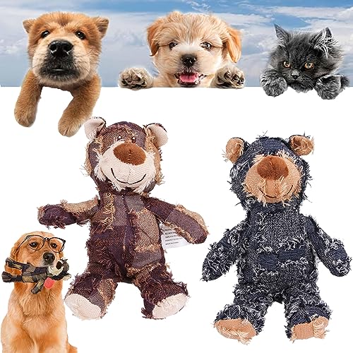 Gienslru Petsboro Robust Bear, Indestructible Robust Bear, Companion for Heavy, Petsboro Bear, Dog Stuffed Animals Chew Toy, Designed for Heavy Chewers (2pcs-Purple+Blue, M) von Gienslru