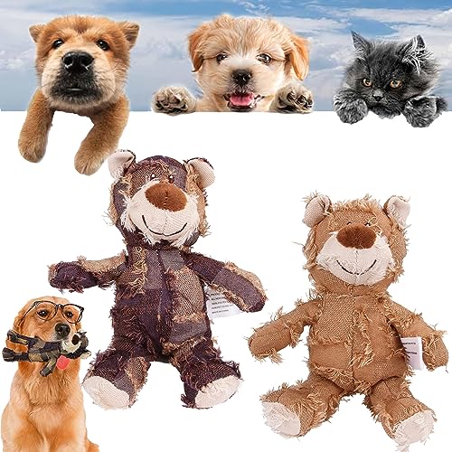 Gienslru Petsboro Robust Bear, Indestructible Robust Bear, Companion for Heavy, Petsboro Bear, Dog Stuffed Animals Chew Toy, Designed for Heavy Chewers (2pcs-Purple+Yellow, M) von Gienslru