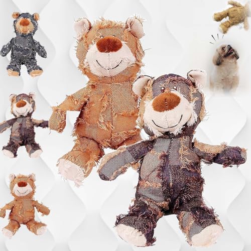 Gienslru Petsboro Robust Bear, Petsboro Bear, Indestructible Robust Bear Dog Toy, Beggar Bear Cat and Dog Toys That Can Make Sounds and Cute Woolen Dolls (2PCS-C,S) von Gienslru
