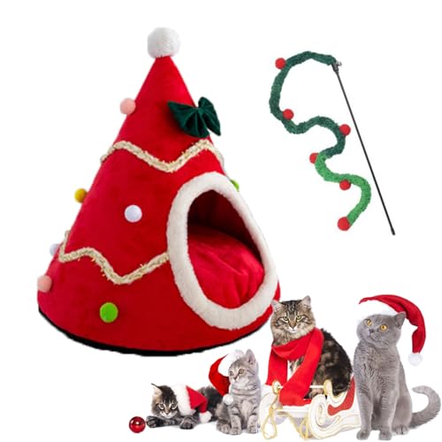 Gienslru Weihnachts-Haustierbett, Weihnachtskugel-Haustierbetten, Weihnachtsschmuck-Katzenbett, Weihnachtskugel-Haustierbetten für kleine Katzen, mehrere Größen und Stile (Red, L) von Gienslru