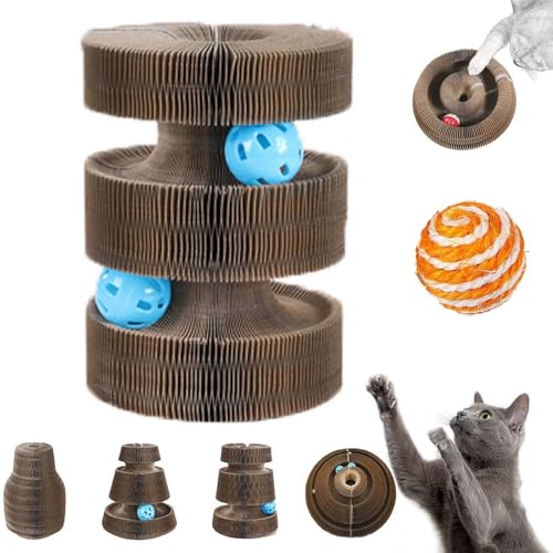 Kitten Curl, Kitten Curl Toy, Kitten Kurls Cat Toy, Interactive Scratch Pad Cat Toy with Toy Bell Ball for Indoor Cat, Magic Organ Cat Scratcher Board (B) von Gienslru