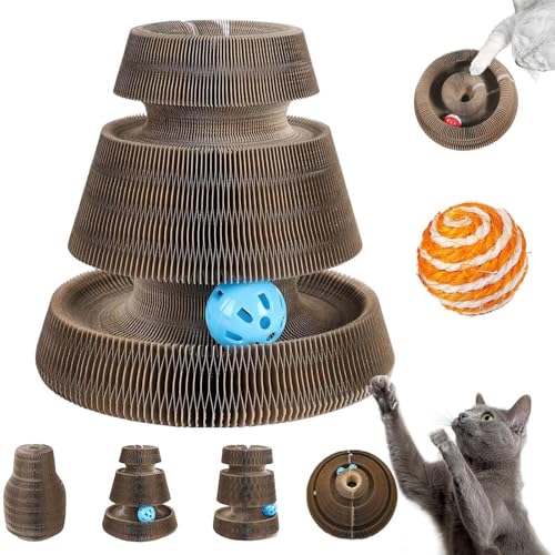 Kitten Curl, Kitten Curl Toy, Kitten Kurls Cat Toy, Interactive Scratch Pad Cat Toy with Toy Bell Ball for Indoor Cat, Magic Organ Cat Scratcher Board (C) von Gienslru