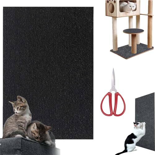 Kratzmatte Selbstklebend, Kratzmatte Zum Kleben, Kratzmatte Für Katzen, DIY Zuschneidbare Selbstklebende Teppich-Katzenmattenunterlage, Teppich-Katzenkratzer-Möbelschutz (Black,15.7*39.4in) von Gienslru