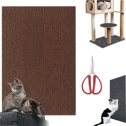 Kratzmatte Selbstklebend, Kratzmatte Zum Kleben, Kratzmatte Für Katzen, DIY Zuschneidbare Selbstklebende Teppich-Katzenmattenunterlage, Teppich-Katzenkratzer-Möbelschutz (Brown,23.6*39.4in) von Gienslru