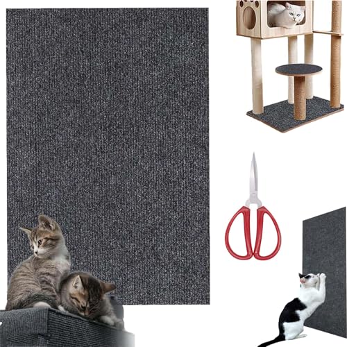 Kratzmatte Selbstklebend, Kratzmatte Zum Kleben, Kratzmatte Für Katzen, DIY Zuschneidbare Selbstklebende Teppich-Katzenmattenunterlage, Teppich-Katzenkratzer-Möbelschutz (Dark Gray,11.8*39.4in) von Gienslru