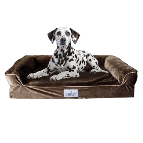 Giesty XLarge Orthopädisches Hundebett für Grosse Hunde, Hundecouch mit hohem Rand, Haustierbett, Hundesofa waschbar, Baumwollleinen und Kunstpelz (Beige, XL(106 * 80 * 20cm)) von Giesty