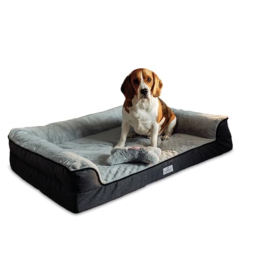 Giesty Mittel Hundebett, Orthopädisches Hundebett Mittelgroße Hunde, Hundecouch mit Hohem Rand, Haustierbett, Hundesofa Waschbar, Velours und Kunstpelz (Grau, M(75 * 57 * 20cm)) von Giesty