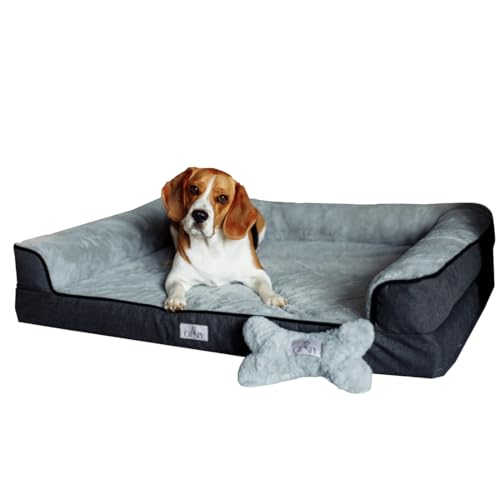 Giesty Mittel Hundebett, Orthopädisches Hundebett Mittelgroße Hunde, Hundecouch mit Hohem Rand, Haustierbett, Hundesofa Waschbar, Velours und Kunstpelz (Grau, XXL(127 * 91 * 22cm)) von Giesty