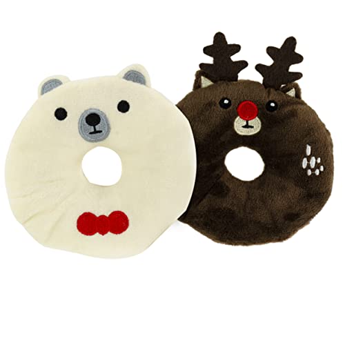 GIFTABLE WORLD Urlaubs-Plüsch-Haustier-Spielzeug, Spaß für Weihnachtsdesigns, mit Quietsch-Hundespielzeug (10,2 cm Eisbär & Rentier-Donut, 2 Stück) von Giftable World