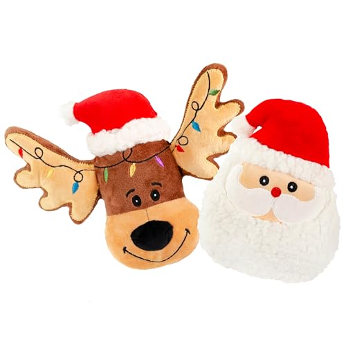 GIFTABLE WORLD Urlaubs-Plüsch-Haustierspielzeug, lustiges Weihnachtsdesign, mit Quietschelement, Kauspielzeug für Hunde (17,8 cm, Rentier und Weihnachtsmann-Kekse) von Giftable World