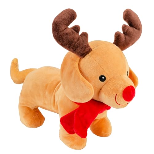 Giftable World Holiday Plush Pet Toy Fun for Christmas Designs with Squeaker Dog Chew Toy (30,5 cm Dackel w/Geweih, Scarf and Honker) von Giftable World