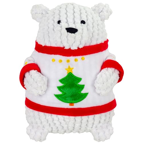 Giftable World Plüsch-Haustier-Spielzeug für Weihnachten, mit Quietscher, Kauspielzeug für Hunde (17,8 cm, Tubby Polly Bear mit Pullover und Quietscher) von Giftable World