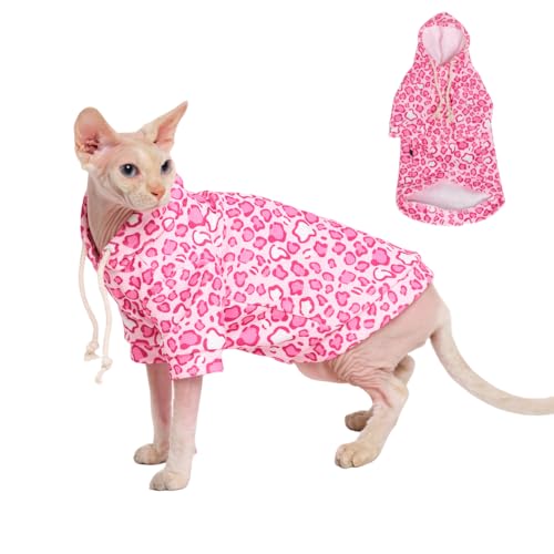 GigglyHouse SPHYNX Katzenkleidung, Katzenanzug mit Hut und Sweatshirt, komplettes Set für haarlose Katzen, Cornish Rex und Devon Rex (rosa Kapuzenpullover, M(2.0-2.5kg)) von GigglyHouse