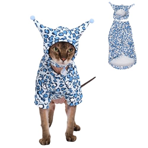 GigglyHouse Sphynx Katzenkleidung, Katzenanzug mit Hut und Sweatshirt, komplettes Set für haarlose Katzen, Cornish Rex und Devon Rex (Blauer Anzug, S(0,9-1,6 kg)) von GigglyHouse