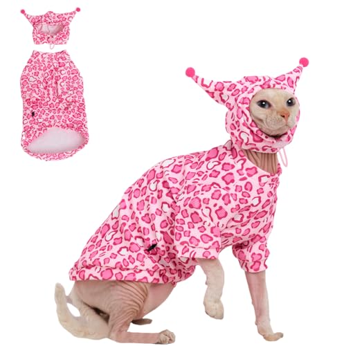 GigglyHouse Sphynx Katzenkleidung, Katzenanzug mit Hut und Sweatshirt, komplettes Set für haarlose Katzen, Cornish Rex und Devon Rex (rosa Anzug, L(2,9-3,6 kg)) von GigglyHouse