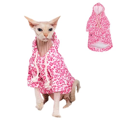 GigglyHouse Sphynx Katzenkleidung, Katzenanzug mit Hut und Sweatshirt, komplettes Set für haarlose Katzen, Cornish Rex und Devon Rex (rosa Kapuzenpullover, L(2,9-3,6 kg)) von GigglyHouse