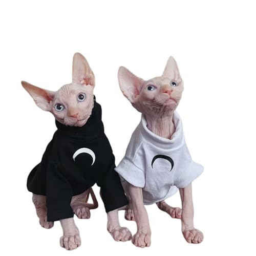 GigglyHouse Sphynx Katzenkleidung, Rollkragen-T-Shirt aus Baumwolle mit Mondaufdruck, für Devon Rex Sphynx Katzen (schwarz, kurzärmelig, Größe M) von GigglyHouse