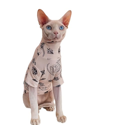 GigglyHouse Sphynx Katzenkleidung, Tattoo-Muster, Rollkragenshirt für Devon Rex Sphynx Katzen, Größe L von GigglyHouse