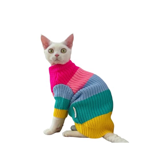 GigglyHouse Sphynx Katzenkleidung, bunter Strickpullover für Sphynx und haarlose Katzenrassen, warme Winterkleidung für Cornish Rex und Devon Rex (1,6–2,5 kg) von GigglyHouse