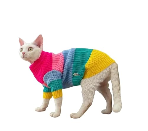 GigglyHouse Sphynx Katzenkleidung, bunter Strickpullover für Sphynx und haarlose Katzenrassen, warme Winterkleidung für Cornish Rex und Devon Rex (XS (0,5–0,9 kg) von GigglyHouse