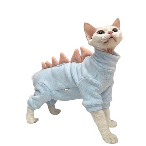 GigglyHouse sphynx Katzenkleidung, Dinosaurier-Kostüm, haarlose Katzen, warme Kleidung für Cornish Rex und Devon Rex (Blau, Größe L (2,5–3,6 kg) von GigglyHouse