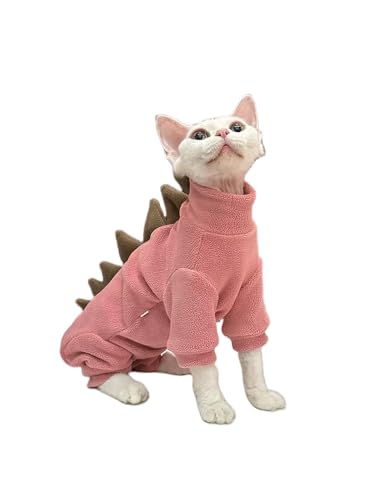 GigglyHouse sphynx Katzenkleidung, Dinosaurier-Kostüm, haarlose Katzen, warme Kleidung für Cornish Rex und Devon Rex (Rot, Größe L (2,5–3,6 kg) von GigglyHouse