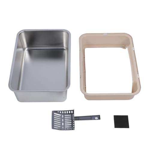 Gigicial Cat Duls Box, Anti Spritzer -Top -Eingang Große Edelstahl -Stahl -Katzentoilette mit hohemseitigem Gehäuse und Schaufel für große Katze (Khaki) von Gigicial