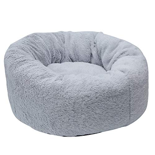 Gigicial Katzenbett, Winter warme Plüsch-Haustierpolsterung beheizte Katze rund gepolstertes Nestzubehör für Kätzchen und Welpen (Gray Plush) von Gigicial