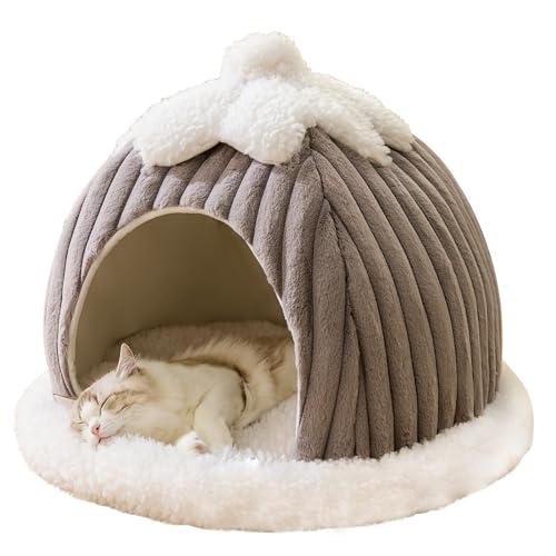 Gigreinc Katzenhöhlenbett für Indoor-Katzen – Katzenkuppelbett mit maschinenwaschbarer, rutschfester Unterseite, Kürbis-Katzenzelt, Katzenbett, Höhle (49,5 cm D x 49,5 cm B x 42,7 cm H) von Gigreinc