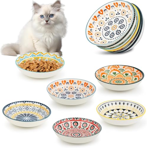 Katzennapf 6er Set,Flache Futternapf Katze,Futternapf Katze Keramik, Katzennapf Flach, 5,5 Zoll Katzennäpfe, Fressnapf Katze geeignet für Wasser, Trockenfutter und Nassfutter von Gigtoop