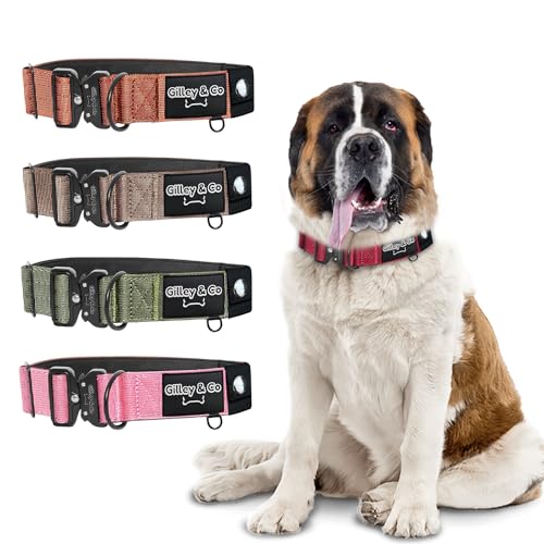 GIlley&Co Premium-Hundehalsband mit AirTag-Tasche – Verstellbares, strapazierfähiges Halsband mit Schnellverschluss-Metallschnalle für große Hunde (Rosy Red, XL) von Gilley & Co