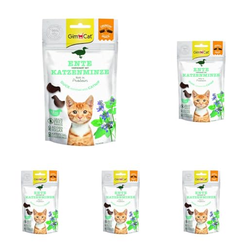 GimCat Crunchy Snacks Ente mit Katzenminze - Knuspriges und proteinreiches Katzenleckerli - 1 Beutel (1 x 50 g) (Packung mit 5) von GimCat