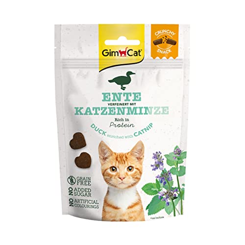 GimCat Crunchy Snacks Ente mit Katzenminze - Knuspriges und proteinreiches Katzenleckerli ohne Zuckerzusatz - 1 Beutel (1 x 50 g) von GimCat