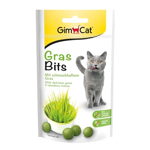 GimCat Gras Bits - Getreidefreier und vitaminreicher Katzensnack mit echtem Gras - 8er Pack (8 x 40 g) von GimCat