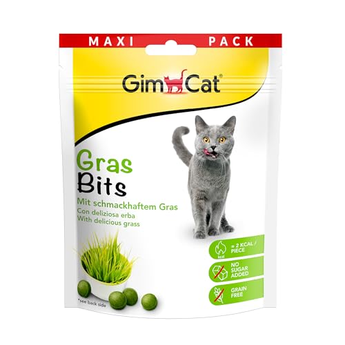 GimCat Gras Bits - Getreidefreier und vitaminreicher Katzensnack mit echtem Gras - 6er Pack (6 x 140 g) von GimCat