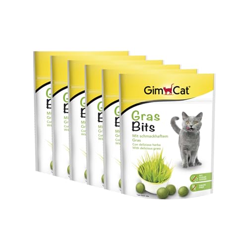 GimCat Gras Bits - Getreidefreier und vitaminreicher Katzensnack mit echtem Gras - 6er Pack (6 x 140 g) von GimCat