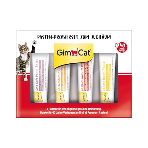 GimCat Jubi Box - 4 Verschiedene Pasten zum Probieren - Für eine tägliche gesunde Belohnung - 4er Pack (4 x 15 g) von GimCat