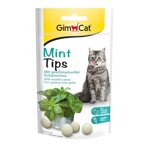 GimCat Mint Tips - Getreidefreier und vitaminreicher Katzensnack mit geschmackvoller Katzenminze - 8er Pack (8 x 40 g) von GimCat