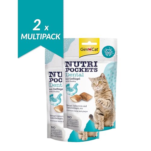 GimCat Nutri Pockets Dental - Knuspriger Katzensnack mit cremiger Füllung und funktionalen Inhaltsstoffen - 1 Beutel (1 x 60 g) (Packung mit 2) von GimCat