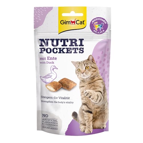 GimCat Nutri Pockets mit Ente - Knuspriger Katzensnack mit cremiger Füllung und funktionalen Inhaltsstoffen - 1 Beutel (1 x 60 g) von GimCat