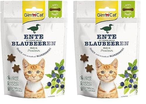 GimCat Soft Snacks Ente mit Blaubeeren - Weiches und proteinreiches Katzenleckerli ohne Zuckerzusatz - 1 Beutel (1 x 60 g) (Packung mit 2) von GimCat