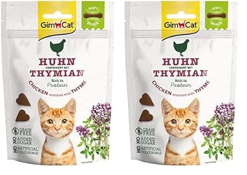 GimCat Soft Snacks Huhn mit Thymian - Weiches und proteinreiches Katzenleckerli ohne Zuckerzusatz - 1 Beutel (1 x 60 g) (Packung mit 2) von GimCat