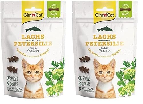 GimCat Soft Snacks Lachs mit Petersilie - Weiches und proteinreiches Katzenleckerli ohne Zuckerzusatz - 1 Beutel (1 x 60 g) (Packung mit 2) von GimCat