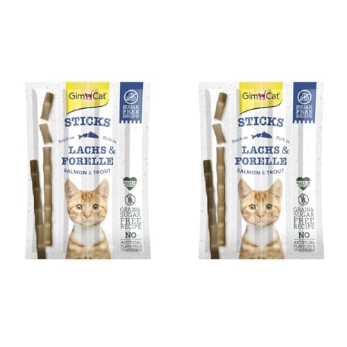 GimCat Sticks Lachs & Forelle - Softe Kaustangen mit hohem Fleischanteil und ohne Zuckerzusatz - 1 Packung (1 x 4 Sticks) (Packung mit 2) von GimCat