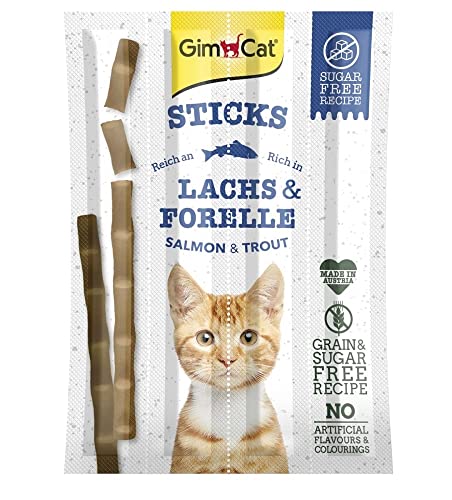 GimCat Sticks Lachs & Forelle - Softe Kaustangen mit hohem Fleischanteil und ohne Zuckerzusatz - 1 Packung (1 x 4 Sticks) von GimCat