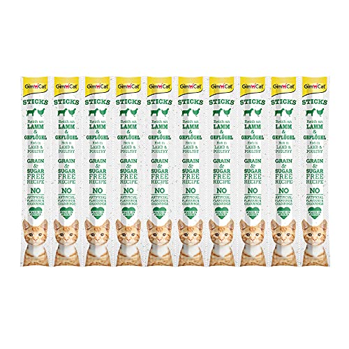 GimCat Sticks Lamm & Geflügel - Softe Kaustangen mit hohem Fleischanteil und ohne Zuckerzusatz - 1 Multipack (10 Sticks) von GimCat