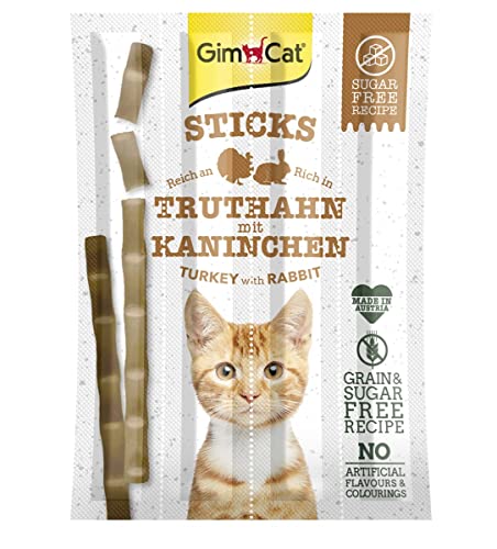 GimCat Sticks Truthahn & Kaninchen - Softe Kaustangen mit hohem Fleischanteil und ohne Zuckerzusatz - 1 Packung (1 x 4 Sticks) (Packung mit 10) von GimCat