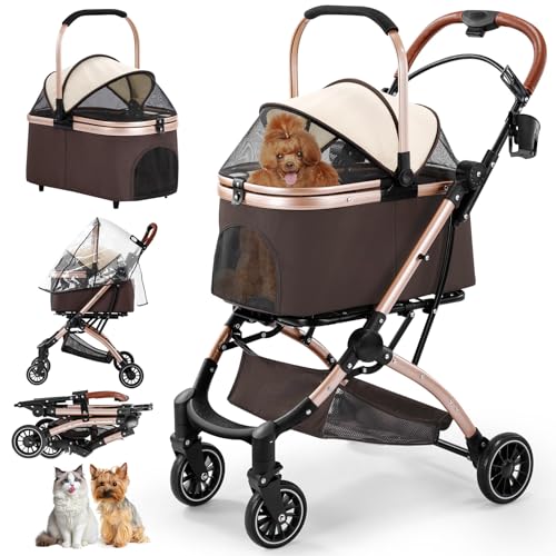 Gimars Upgrade 4 in 1 Katzenwagen & Hundewagen Bis 20kg Klappbar,360° Gummireifen Katzen Wagen Mit Hinterradbremse, Hundebuggy Mit Regenschutz Einziehbare Zugstange Für Kleine Hunde Katze Khaki Gimars Upgrade 4 in 1 Katzenwagen & Hundewagen Bis 20kg Klappbar,360° Gummireifen Katzen Wagen Mit Hinterradbremse, Hundebuggy Mit Regenschutz Einziehbare Zugstange Für Kleine Hunde Katze Khaki von Gimars
